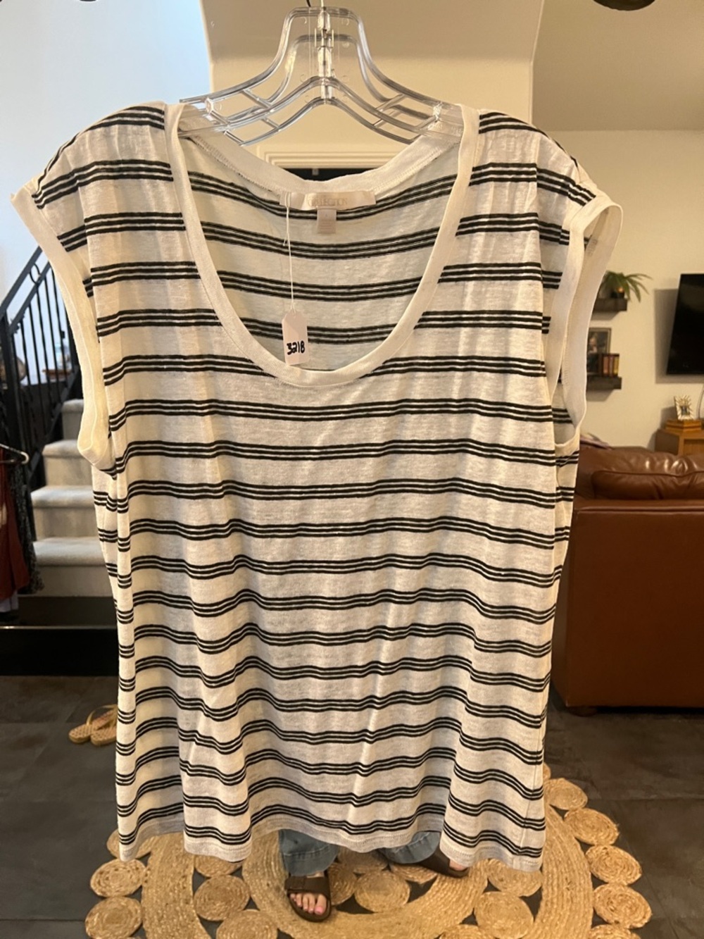 Nordstrom White and Black Striped Cap-Sleeve Tank